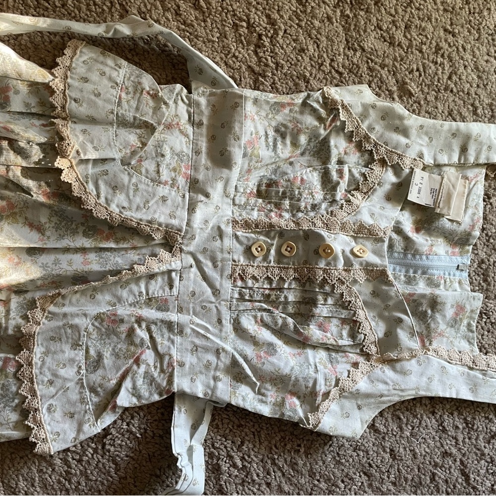 Gunne sax pastel peplum Floral Lace Trim Dress with Buttons